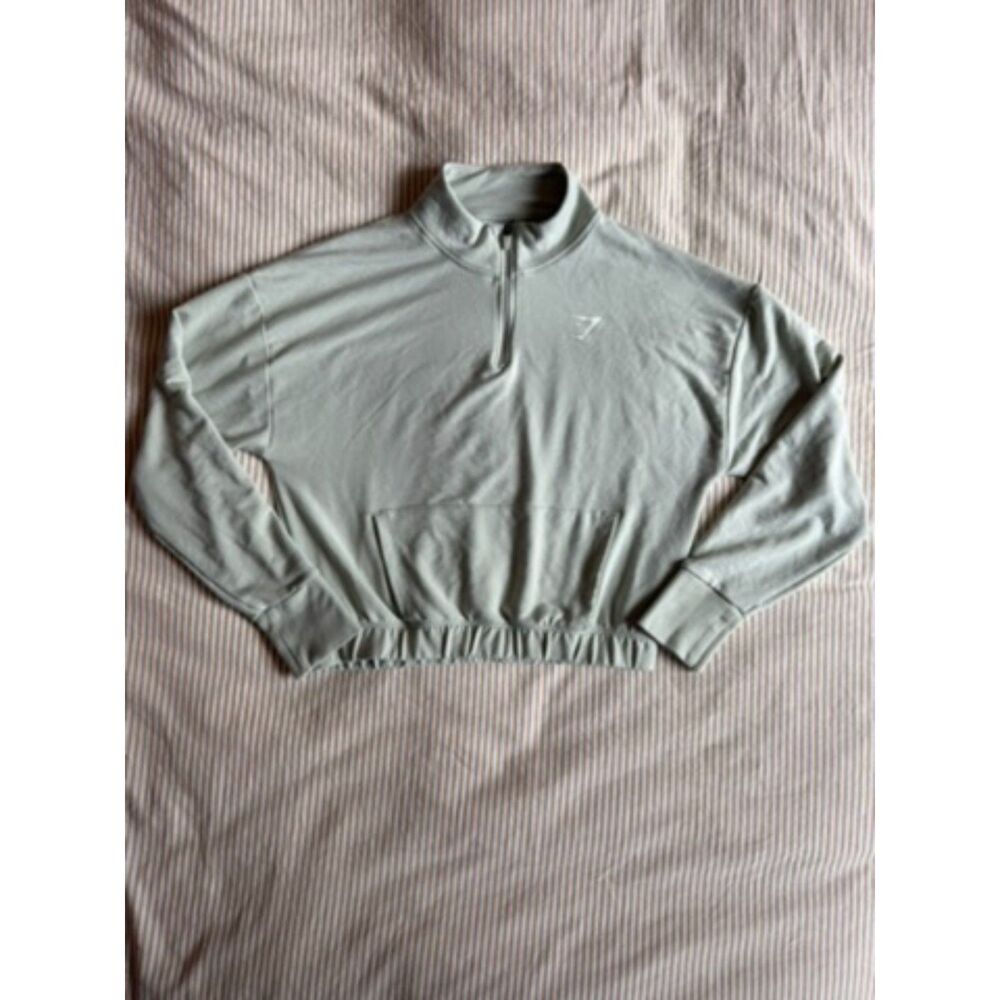 Gymshark Women's Pippa Pullover Sage Green Quarter Zip Cropped Sweatshirt